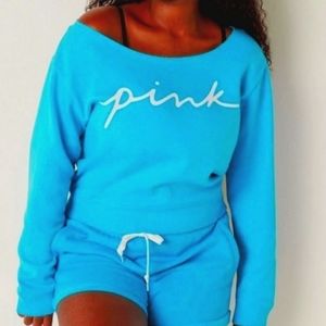 NWT! VS Pink - Fleece Cropped Blue Sweater Size: Large